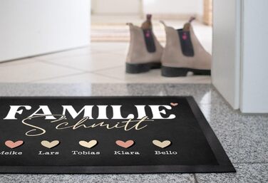 Персоналізований килимок для дверей з іменем родини та дизайном серця, аксесуар для дому, декоративний предмет, нековзний та миється, чорний, 60x40 см, дизайн сімейного серця, чорний