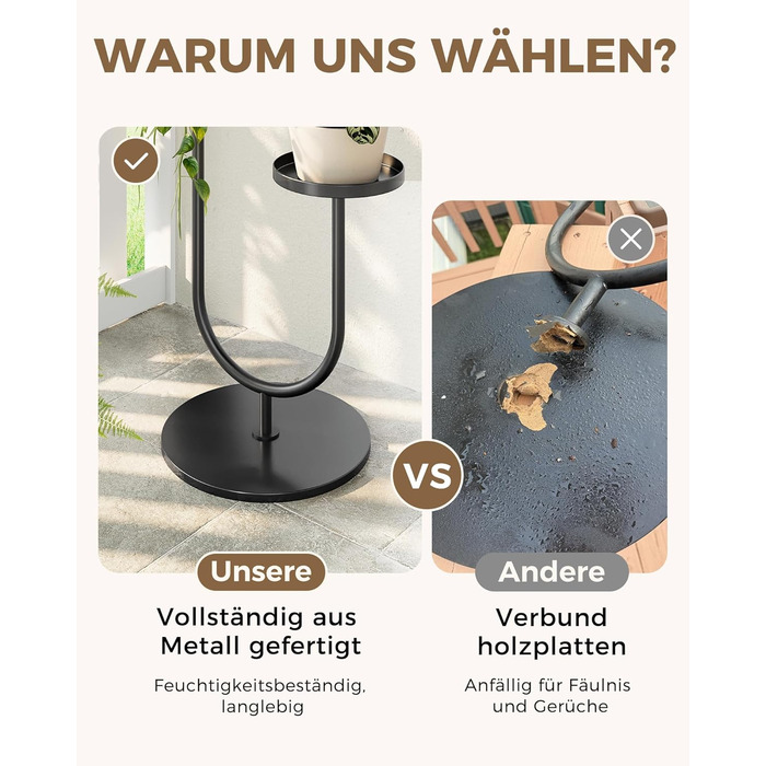 Металева підставка для квітів Bamworld, чорна, підставка для рослин для приміщень/вулиці, сучасна 2-рівнева полиця для рослин, міцний тримач для квіткових горщиків для вітальні, балкону, саду, 2 полиці