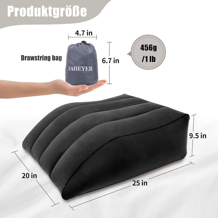 Подушка для підняття ніг SAHEYER, надувна подушка для підняття ніг, подушка для підняття ніг, комфорт для ніг, покращений кровообіг та зменшення набряків, чорна