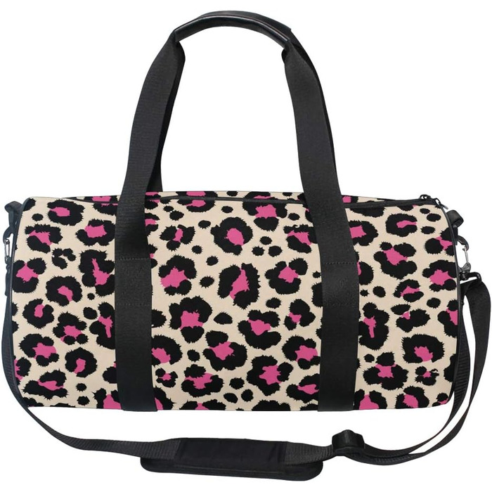 Спортивна сумка-дафл Леопард рожево-чорного кольору для подорожей та на вихідні, полотно, для чоловіків та жінок