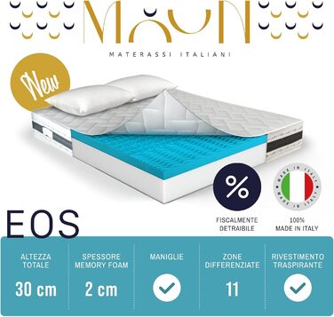 Матрац для двоспального ліжка 160 x 190 см, піна з ефектом пам&39яті, висота 30 см, 2 подушки в комплекті, ортопедичний, стійкий до кліщів, гіпоалергенний, вакуумна упаковка 160x190 см Matrimoniale H30