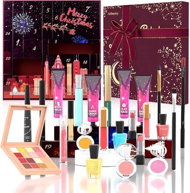 Адвент-календар краси, Адвент-календар макіяжу на 2025 рік, 24 вибрані унікальні косметичні засоби для догляду за шкірою, Сюрпризи з краси для жінок, підлітків та дівчат, Набори для макіяжу - Подарунки на Різдво