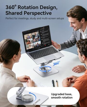 Основа для ноутбука ORICO з регульованою висотою та поворотним механізмом на 360, алюмінієва складана підставка для ергономічної роботи з MacBook Air/Pro та ноутбуками/планшетами 13-17.3, колір сріблястий - ST10