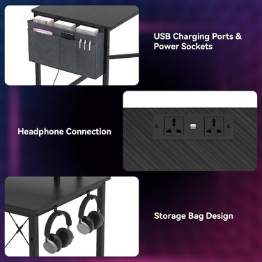 Ігровий стіл L-подібної форми 160x135 см - кутовий стіл з підставкою для монітора та відділенням для зберігання 2 розетки 2 USB-порти комп&39ютерний стіл