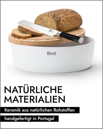 Керамічна хлібниця CONTINENTA З практичними отворами для повітря проти висихання та плісняви Ручна робота в Португалії Біла (30x23