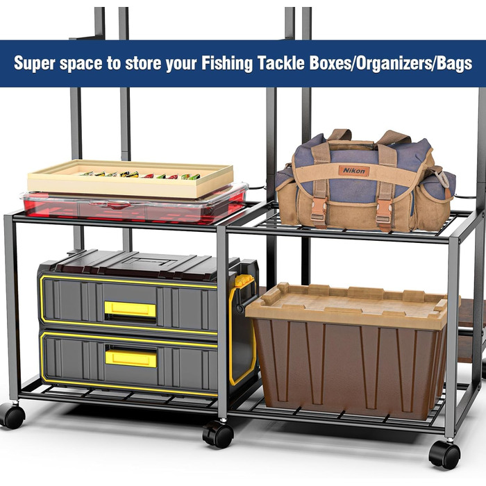 Тримач для вудок для гаража з котушками Місткість 24 вудки місце для зберігання рибальських аксесуарів Підставка для вудок для гаража, човна та дому Ідеально підходить для рибалок та рибальських груп (великий)