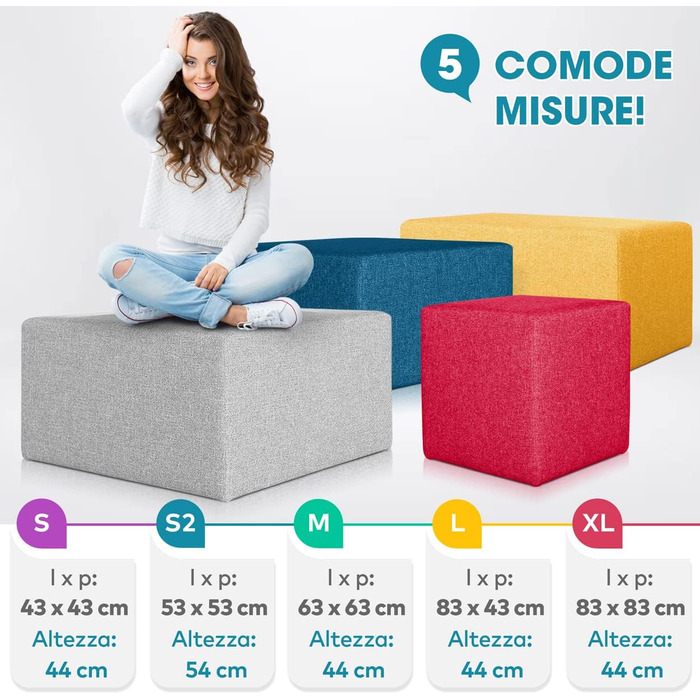 Пуф-підніжка Deshome 63x63x44 см Водовідштовхувальна тканина Сучасний дизайн пуфа для дивана Вітальня Спальня, Пуф-підніжка, Пуф Мінерва сірий