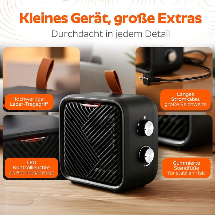 Керамічний електричний вентилятор-обігрівач 3-в-1 маленький та тихий електричний обігрівач з термостатом (1000/1500 Вт вентилятор 4 Вт), енергозберігаючий електричний обігрівач/дуводув для використання в приміщенні