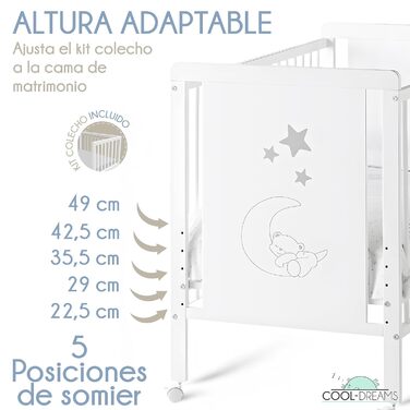 Дерев'яне ліжечко CoolDreams CoolDreams CoolDreams розміром 120 х 60 см і набір для кріплення ліжечка до ліжка, нетоксична фарба н