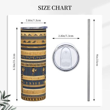 Кухоль з прямою трубочкою, єгипетські фараонські фрески, друк, дорожній кухоль, підходить для кемпінгу, офісу та дому, 590 мл