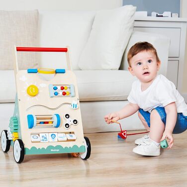 Ходунки для немовлят дерев'яні 10 в 1 Використовуйте як ходунки Baby Baby Walker Wood з прогумованими дерев'яними колесами та центром активності Walker Baby Baby Toy Toy для хлопчиків і дівчаток