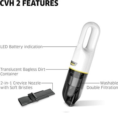 Акумуляторний ручний пилосос Krcher CVH 2, компактний і легкий пилосос для швидкого прибирання крихт, контейнер для пилу 0,15 л, в