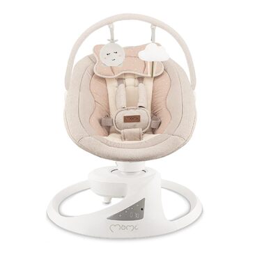 Гойдалка для немовлят PEARL до 9 кг, обертання сидіння на 360, LED-панель, Bluetooth, пульт дистанційного керування, живлення від батарейок або мережі, блок живлення з USB-кабелем, 5-точковий ремінь безпеки, дуга з іграшками