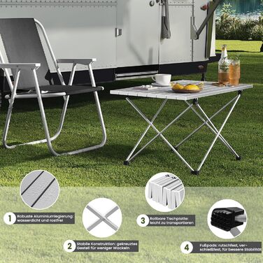 Алюмінієвий складаний кемпінговий стіл WOLTU, ультралегкий портативний з сумкою для перенесення, маленький дорожній столик, бічний столик для кемпінгу, пікніків, риболовлі на свіжому повітрі, 68 x 46 x 40 см, сріблястий