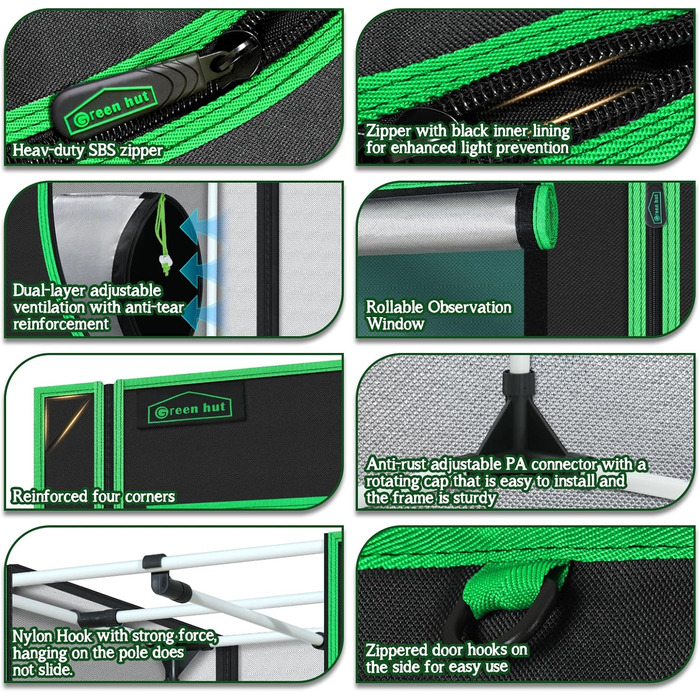 Парник для рослин, 91,4 x 91,4 x 182,9 см, з вікном та піддоном, для гідропоніки та кімнатних рослин