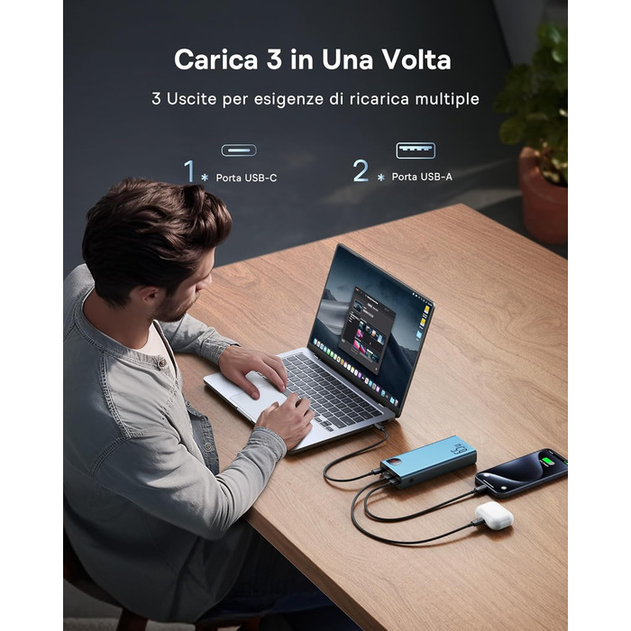 Зовнішній акумулятор мобільного телефону для ноутбука, MacBook, Surface, Steam Deck, ROG Ally, iPad, Switch, iPhone, Samsung Galax