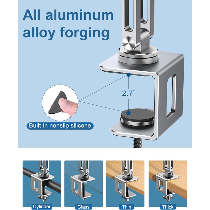 Тримач для ноутбука з поворотним механізмом на 360, алюмінієва підставка для ноутбука на стіл, регульована, складна підставка/тримач для ноутбуків та планшетів 10-16 дюймів, сріблястий
