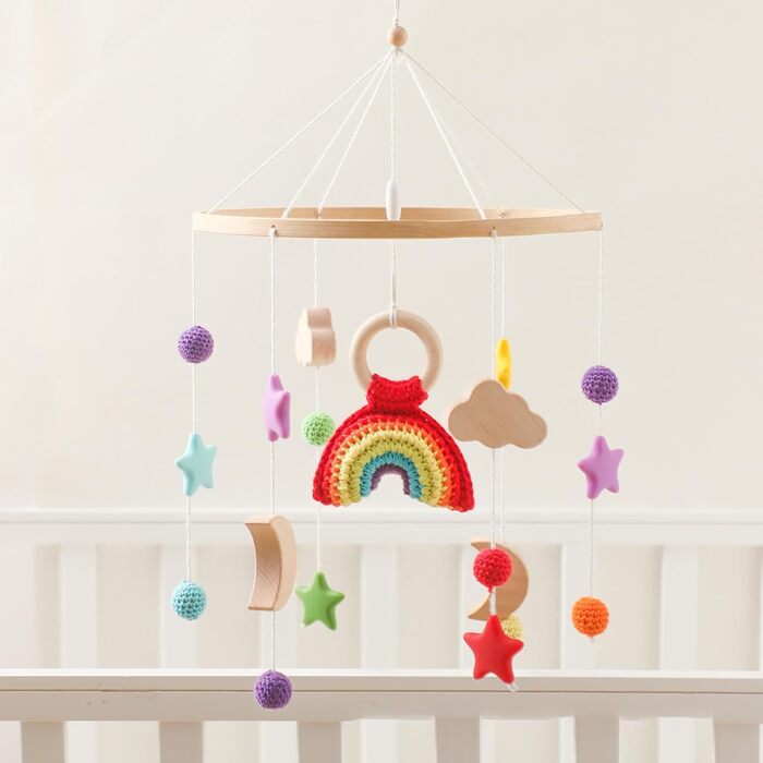 Мобільне дитяче ліжечко Baby Woods Rainbow Mobile Baby Wind Chime з фетровими кульками, хмарою та зіркою Мобільний дитячий кулон для ліжечка (веселка)