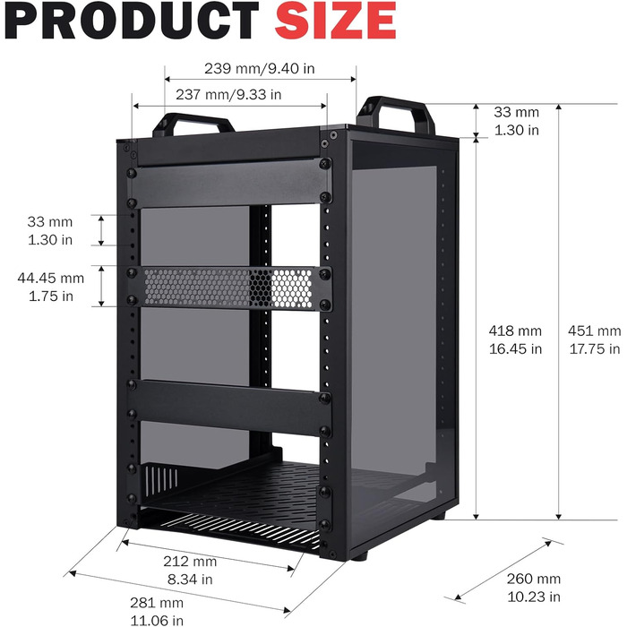 Дюймова серверна шафа, міні-стійка глибиною 260 мм з полицею та заглушкою, для NAS, AV та мережевого обладнання (чорна), 1 Plus, 8U 10-