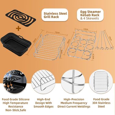 Аксесуари для вкладиша аерофритюрниці силіконові двозонні складні 8 шт. включаючи рамку, рукавички, шпателі, щітку для Ninja AF400UK & Tower T17088 Сумісний з духовкою, мікрохвильовою піччю