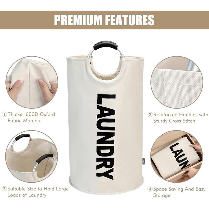 Великі складні кошики для білизни, розбірні мішки для білизни, сумка для одягу (бежевий, L) ONE-WAY Beige 90L, 90L
