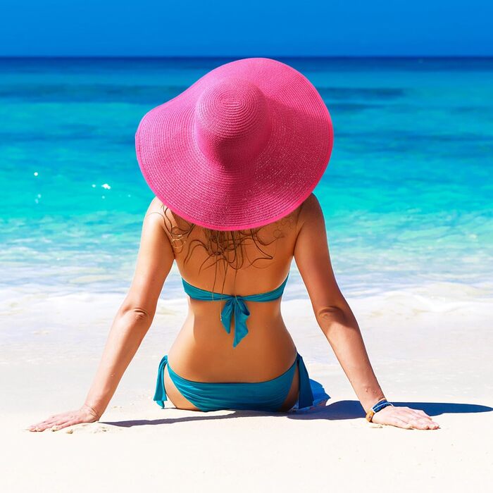 Жіночий солом&39яний капелюх із широкими полями, складний захисний пляжний капелюх, елегантний літній капелюх, сонцезахисні капелюхи UPF 50, один розмір, , великий бантик, солом&39яний капелюх темно-рожевий