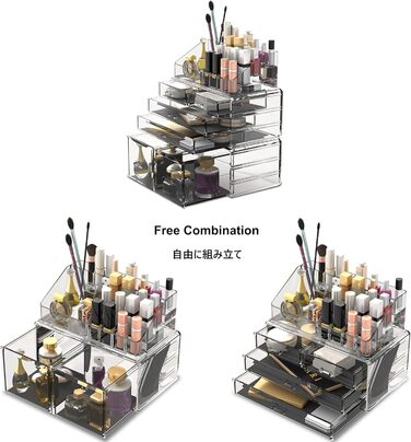 Органайзер для макіяжу/Коробка для зберігання косметики/Футляр для зберігання макіяжу Readaeer у 3 шари з 6 висувними ящиками, підходить для спальні та ванної кімнати, прозорий