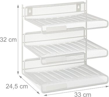 Лоток для документів Relaxdays, 3 відділення, DIN A4, HBD 32 x 33 x 24,5 см, настінний і стоячий, металевий лоток для листів, білий