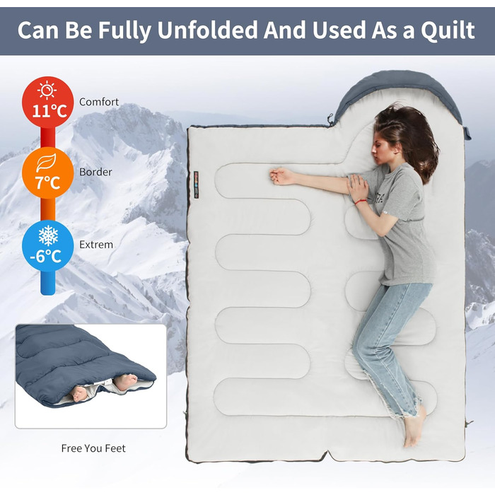 Спальний мішок Naturehike з капюшоном, спальний мішок-ковдра для кемпінгу, легкий та зручний, ідеально підходить для пригод на природі та подорожей, темно-синій-лівий (11C)