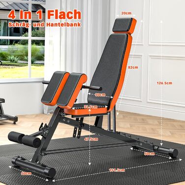 Регульована похила лава XDDIAS 4-в-1, тренажер для розгинання спини великого розміру, лава для присідань з опорною подушкою, 8-рівнева лава для тренувань спини для горизонтального, похилого та вертикального положень, до 450 кг, помаранчевий колір