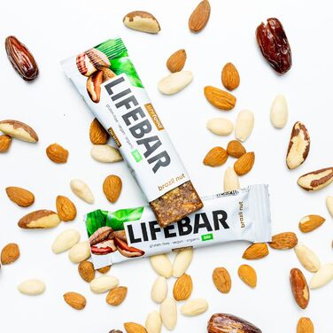 Енергетичні батончики Lifefood, веганські спортивні батончики, енергетичний батончик для піших прогулянок, їзди на велосипеді, фітнесу, органічний, без глютену, без лактози, без доданого цукру - 15 упаковок (15 x 40 г) (бразильський горіх)