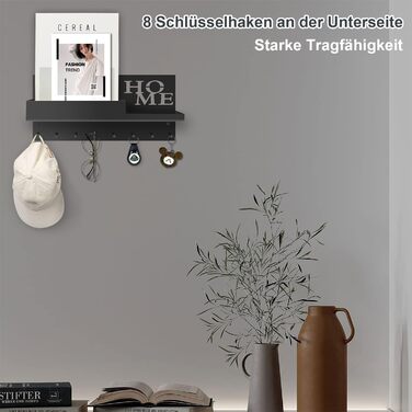Ключниця VOIMO з полицею, сучасний настінний органайзер для ключів з тримачем, ключниця на 8 гачків з настінним органайзером та ло