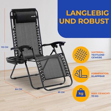 Комплект із 2 шезлонгів SereneLife, чорний складні шезлонги для відпочинку з невагомістю, водонепроникні та складні, ідеально підходять для саду, балкону та кемпінгу