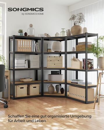 Комплект кутових полиць SONGMICS, 5 ярусів, міцний стелаж, металевий, полиця для зберігання в гаражі, підсобному приміщенні, підвалі, вантажопідйомність до 2625 кг, чорний/натуральний бежевий GLR070B03 5 ярусів (160Г x 160Ш x 180В см) чорний натуральний б