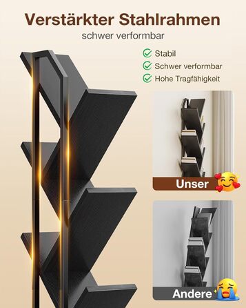 Книжкова полиця Coleshome у формі дерева, 6-ярусна окремостояча полиця, дерев&39яна книжкова полиця зі світловою стрічкою, підходить для вітальні та спальні, чорна