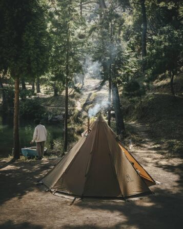 Намет OneTigris Rock Fortress, намет-тіпі, намет-хребет для 4-6 осіб, пірамідальний намет зі штангою, 4-сезонний кемпінговий намет, водяний стовп 3000 мм для активного відпочинку, кемпінгу, пішого туризму, трекінгу, кольору койота