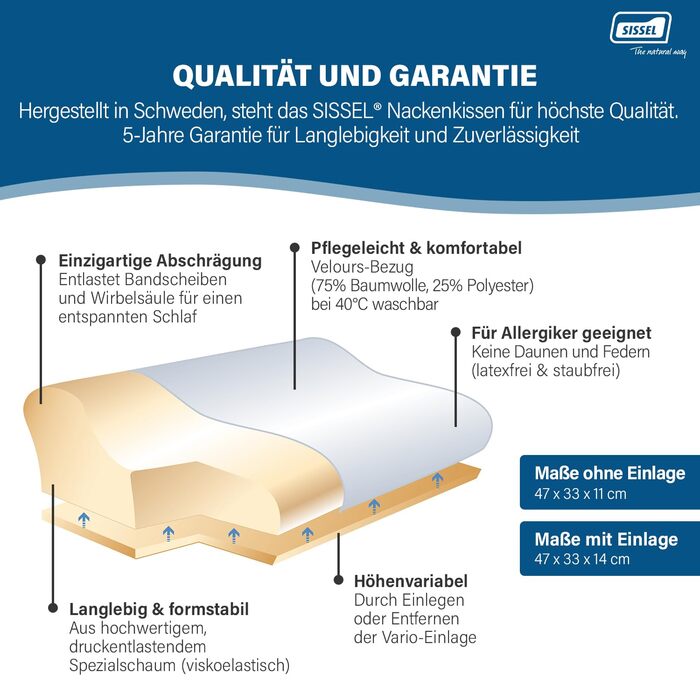 Ортопедична подушка для шиї Sissel Soft Plus Спеціальна в&39язкопружна піна для ідеального комфорту сну Регульована висота М&39який велюровий чохол Ідеально підходить для болю в шиї 5-річна гарантія