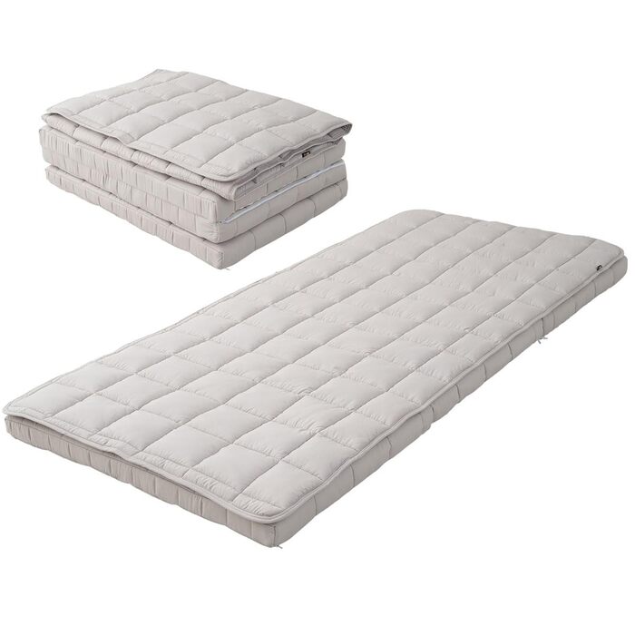 Матрац-футон EMOOR, японський, триразовий, з наматрасником, 90 x 202 см, сірий, з кільцями, складаний, можна прати, гостьове ліжко для сну на підлозі, татамі 90 x 202 см, розкладний тип з подушкою (сірий)