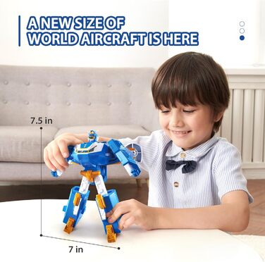 Робот-трансформер Super Wings 2-в-1 Mini World Aircraft зі світловими та звуковими ефектами, іграшка-трансформер для хлопчиків та дівчаток віком 3, синій