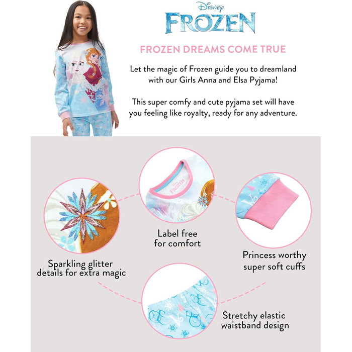 Піжами для дівчаток Disney Дитячі піжами "Крижане серце" зі 100 бавовни Довгі піжами Ельзи та Анни, розмір 110, сині