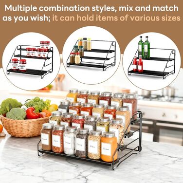 Рівнева підставка для спецій, не потребує свердління, металевий органайзер для спецій з етикетками та ручкою, регульована по висоті підставка для спецій для кухні, шафи, ванної кімнати, 4-