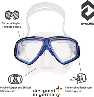 Набір для підводного плавання La Gomera Pro для дорослих - Розроблено в Німеччині Професійний 2-елементний набір для дайвінгу (маска для підводного плавання з двома лінзами, окуляри для підводного плавання, суха трубка та сумка) із захисними лінзами синьо