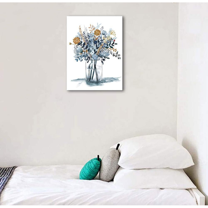 Квіти настінне мистецтво Акварель Морські квіткові картини Прикраса стін Квітка на скляному полотні Живопис на полотні Блакитні бо
