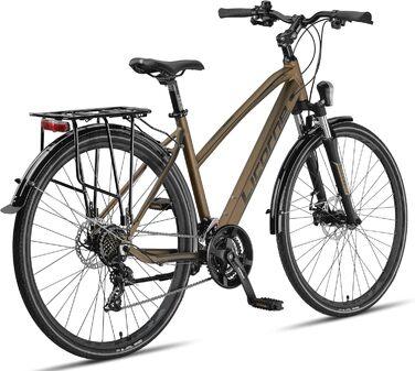 Велосипед Licorne Bike преміум-класу для трекінгу, алюмінієва рама 28 дюймів з дисковими гальмами, підходить для хлопчиків, дівчаток, жінок та чоловіків - 21 швидкість - Гірський велосипед - Кросовий велосипед, темно-золотистий.