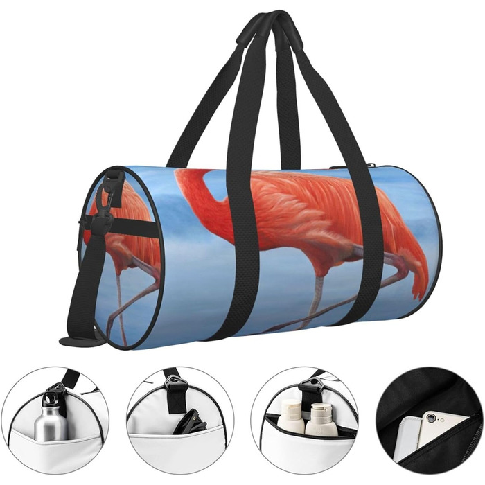 Спортивна сумка для подорожей, з принтом фламінго, чорна, універсальний розмір