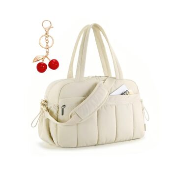 Жіноча спортивна сумка велика фітнес-сумка з вишневим кулоном (подарункова), водонепроникна дорожня сумка для тренажерного залу, плавання, подорожей, бежева