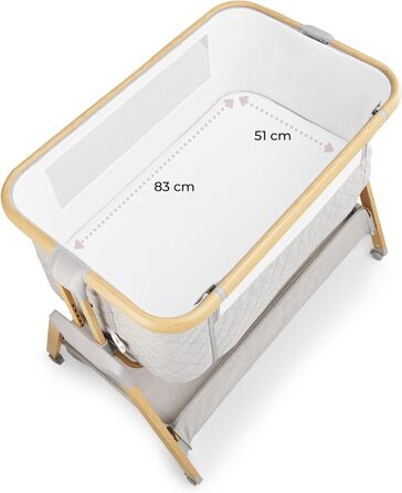 В-1 приліжкове ліжечко/дитяче ліжечко та дорожнє ліжечко з матрацом - 7-рівневе регулювання висоти, знімна бічна панель, 4 транспортні колеса, для дітей вагою до 9 кг, 3-