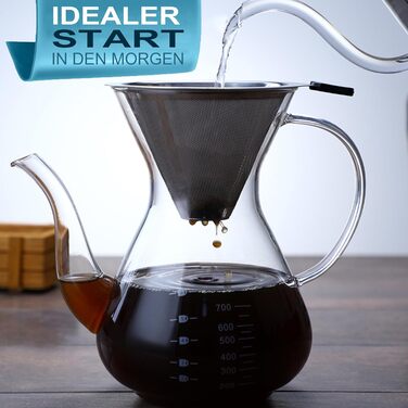 Кавоварка Pauzema 800 мл, кавоварка з постійним фільтром 6-8 чашок з ручкою Графин для кави Боросилікатне скло Термостійке