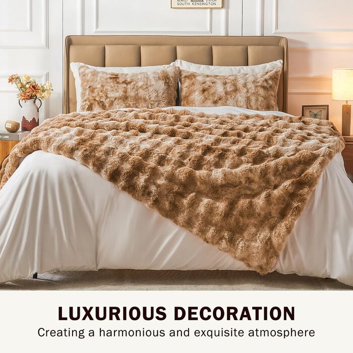 Пухнаста ковдра EMME, пухнаста товста ковдра з кроликом, пухнастий плед для дивана, флісова ковдра, пухнаста ковдра для вітальні, двоспальний диван, сіро-коричневий, 1-тай-дай
