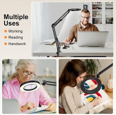 Світлодіодна збільшувальна лампа YOUKOYI, збільшувальна лампа із затискачем, поворотна настільна лампа, робоча лампа, 5-кратне збі
